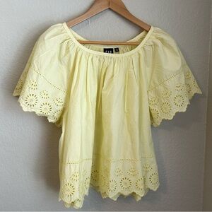 NWT, GAP Eyelet Flutter Short Sleeve Cottage Core Top in Yellow Glow, X-Large